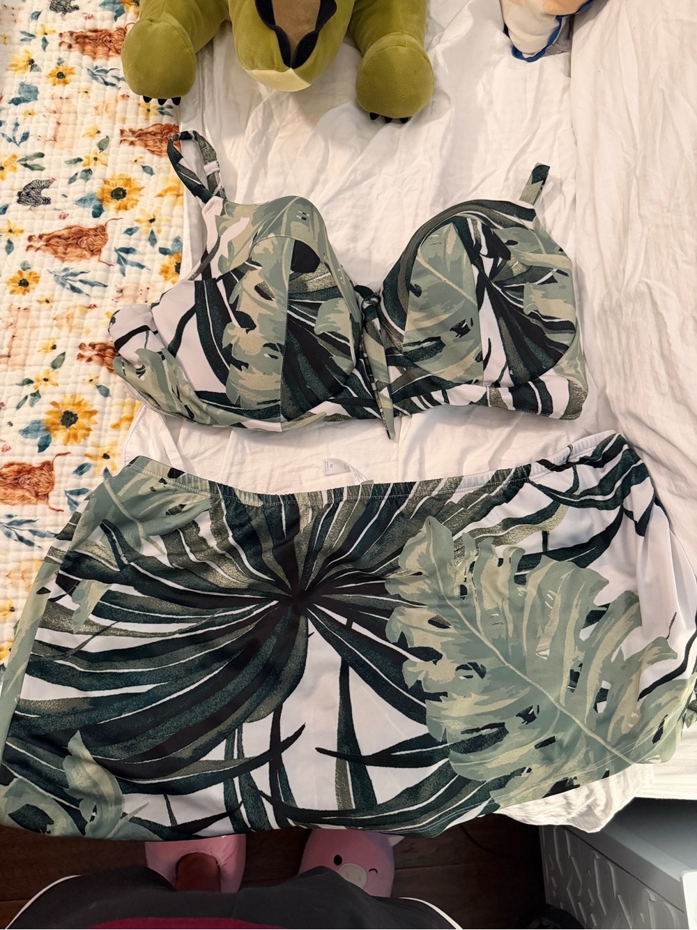 Cacique Olive Green Tropical Print Underwire Bikini Top and Skirt